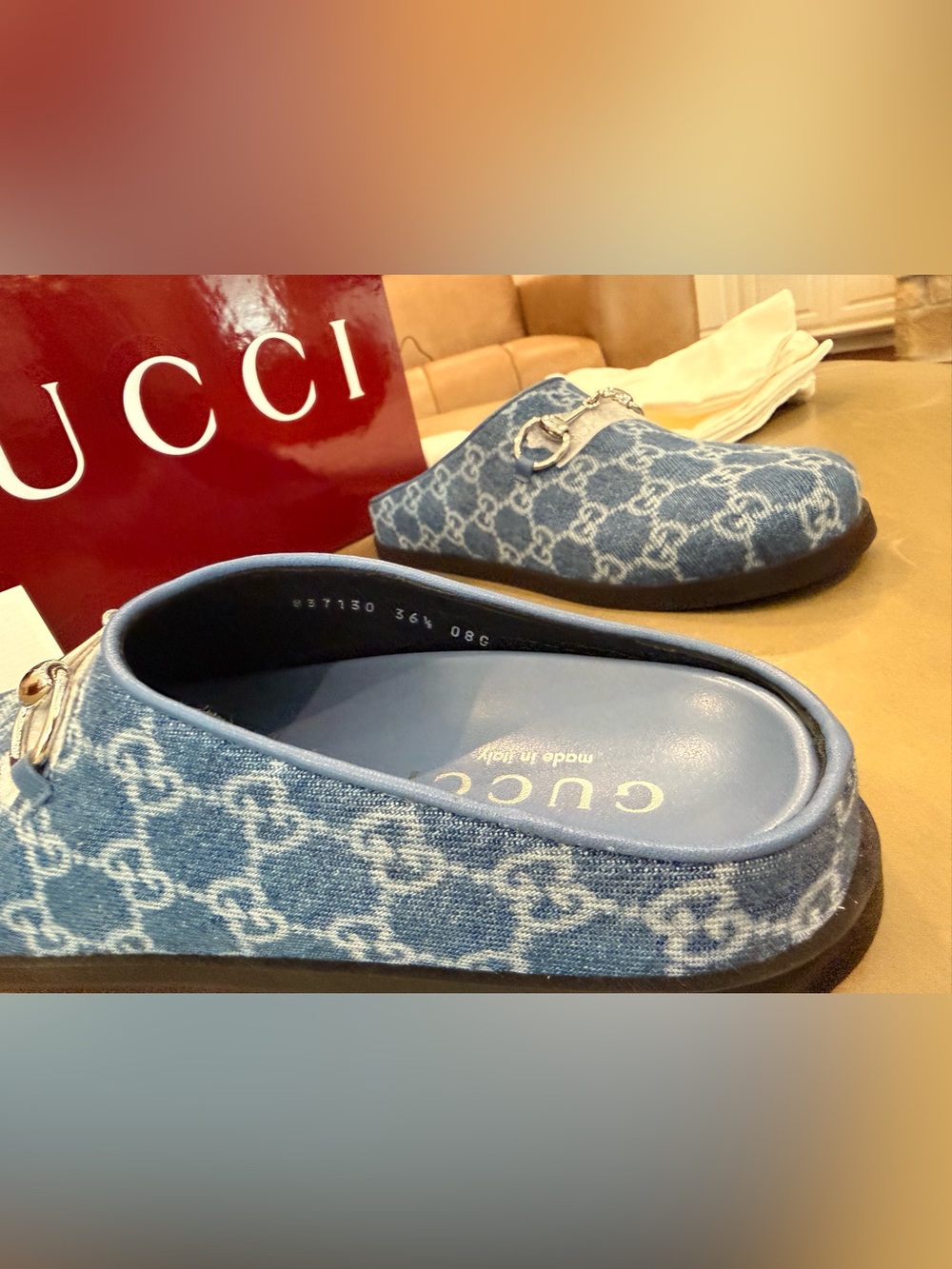NWT Gucci - Denim mule with horsebit, size 36.5 (6.5). - Picture 8 of 9